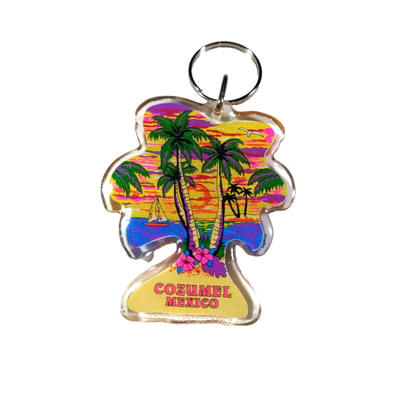 Cozumel Mexico Acrylic Keychain Palm Trees Sail Boat - Picture 2 of 3